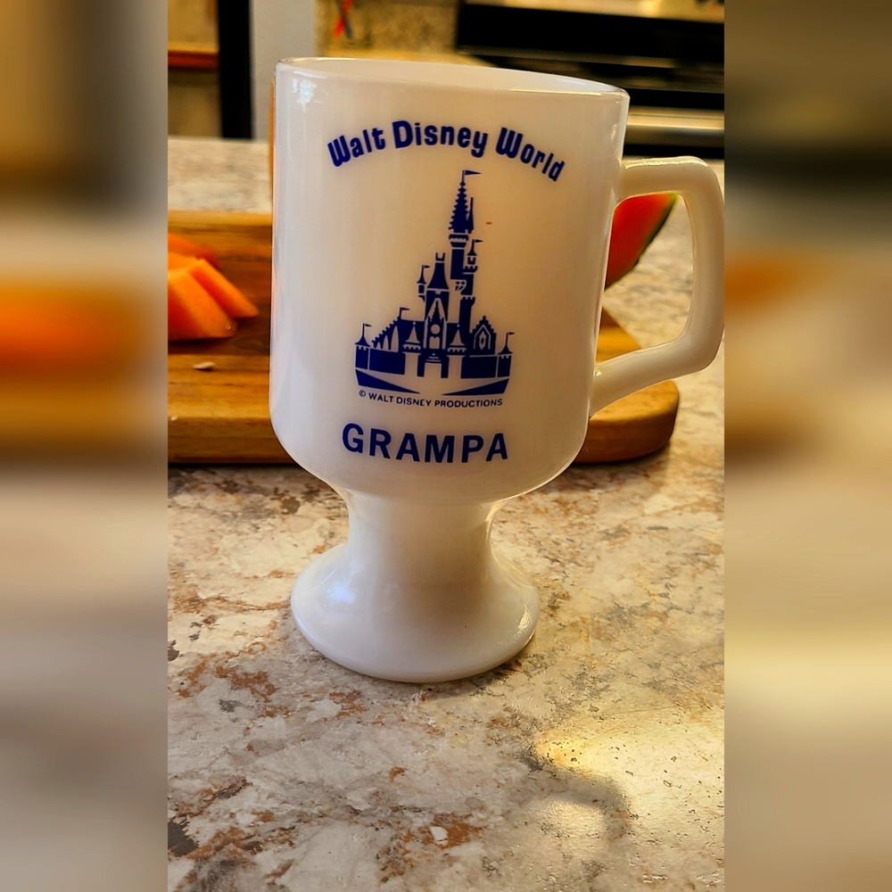 Walt Disney World Grandpa Vintage White Milk Glass Pedestal Coffee Mug